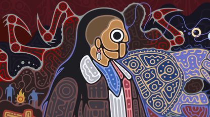 A depiction of survivor Shane Wiigwaas from the next DBD update, shown in an American Indian art style.