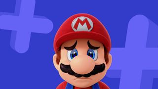 A sad-faced Mario on a blue background