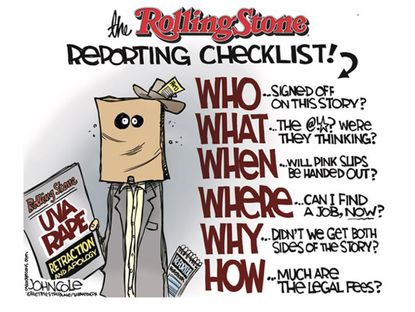 Editorial cartoon Rolling Stone UVA campus rape