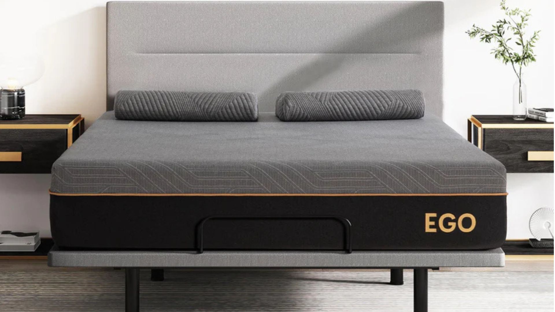 The EGOHOME Black 12&quot; Mattress in a white bedroom. 