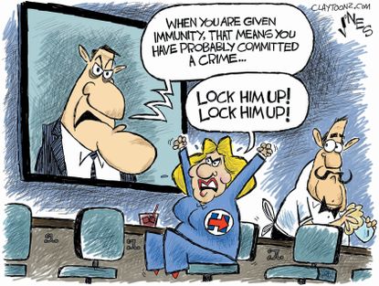 Political Cartoon U.S. Hillary Clinton Michael Flynn Russia Emails FBI Lock Her Up