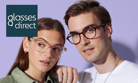 A girl and guy modelling glasses directs glasses