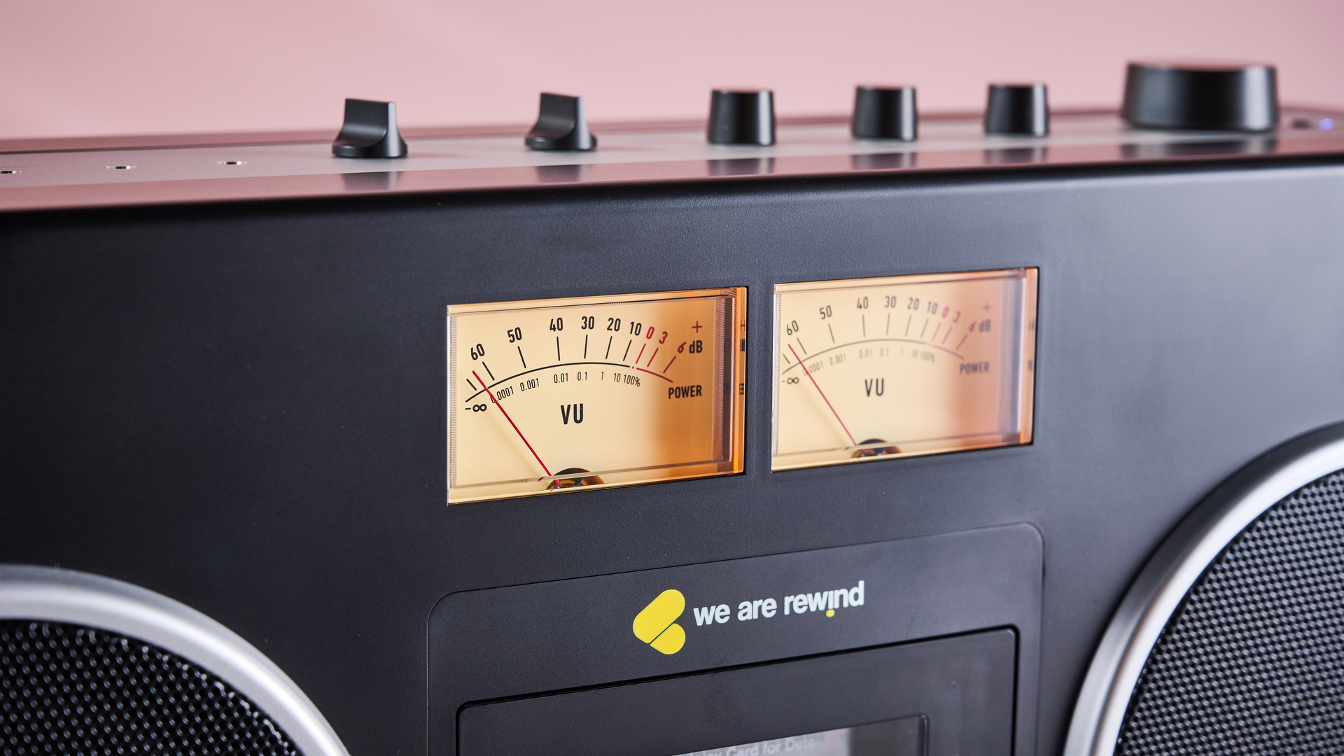 A closeup of the VU meters on the We Are Rewind GB-001.