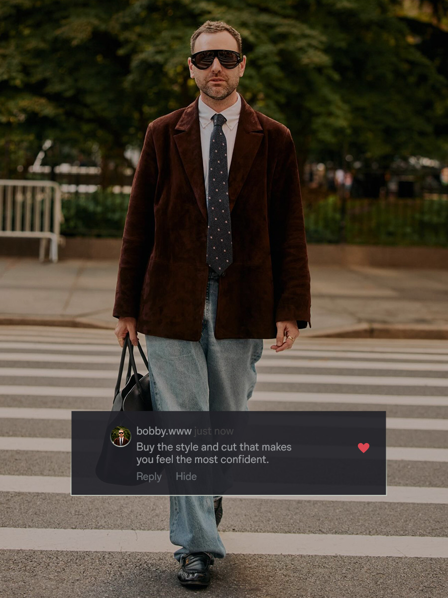 who what wear editor wearing denim walking across the street