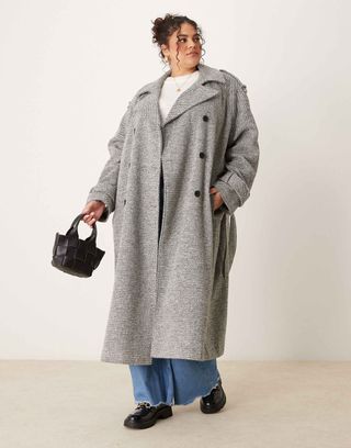 Asos Design Curve Formal Faux Wool Trench Coat in Salt and Pepper