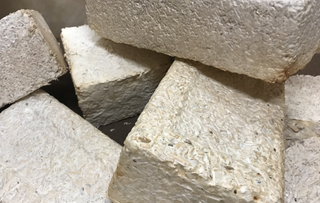 Bricks produced using fungal mycelium, yard waste and wood chips as a part of a NASA-funded myco-architecture project. Similar materials could be used to build habitats on the moon or Mars.