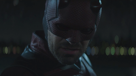 Masked Daredevil talking to Karen on roof in Daredevil: Born Again Season 1 finale