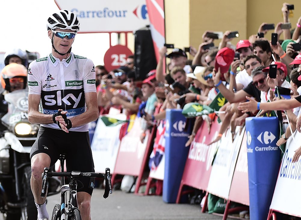 Chris Froome (Sky) applauds as Quintana seals the overall Vuelta victory