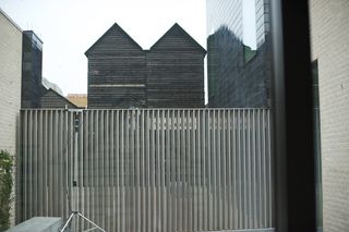 A view of the beach huts beside the gallery
