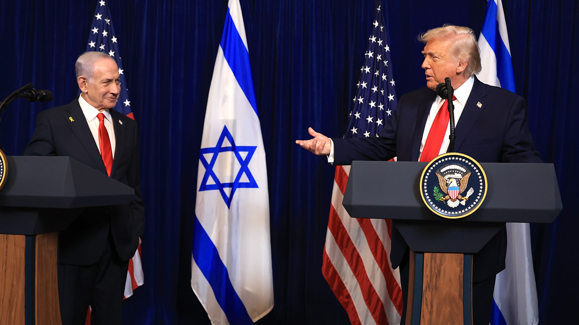 President Donald Trump holds a press conference with Israeli Prime Minister Benjamin Netanyahu at his Mar-a-Lago club on December 29, 2025