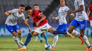 Antonio Eromonsele Nordby Nusa of Norway during the UEFA Under-21 EURO 2023 Finals Group D match between Norway and France at the CFR Cluj Stadium on June 25, 2023 in Cluj Napoca, Romania.