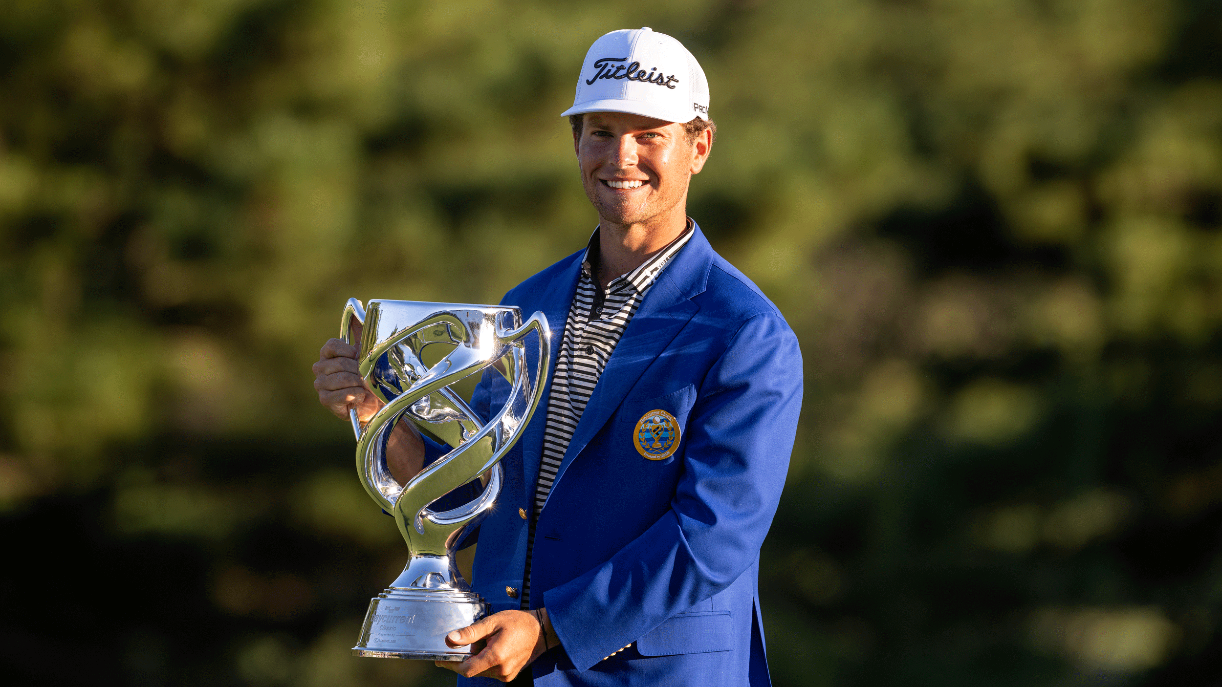 Michael Brennan poses with the Baycurrent Classic trophy after his win in 2026