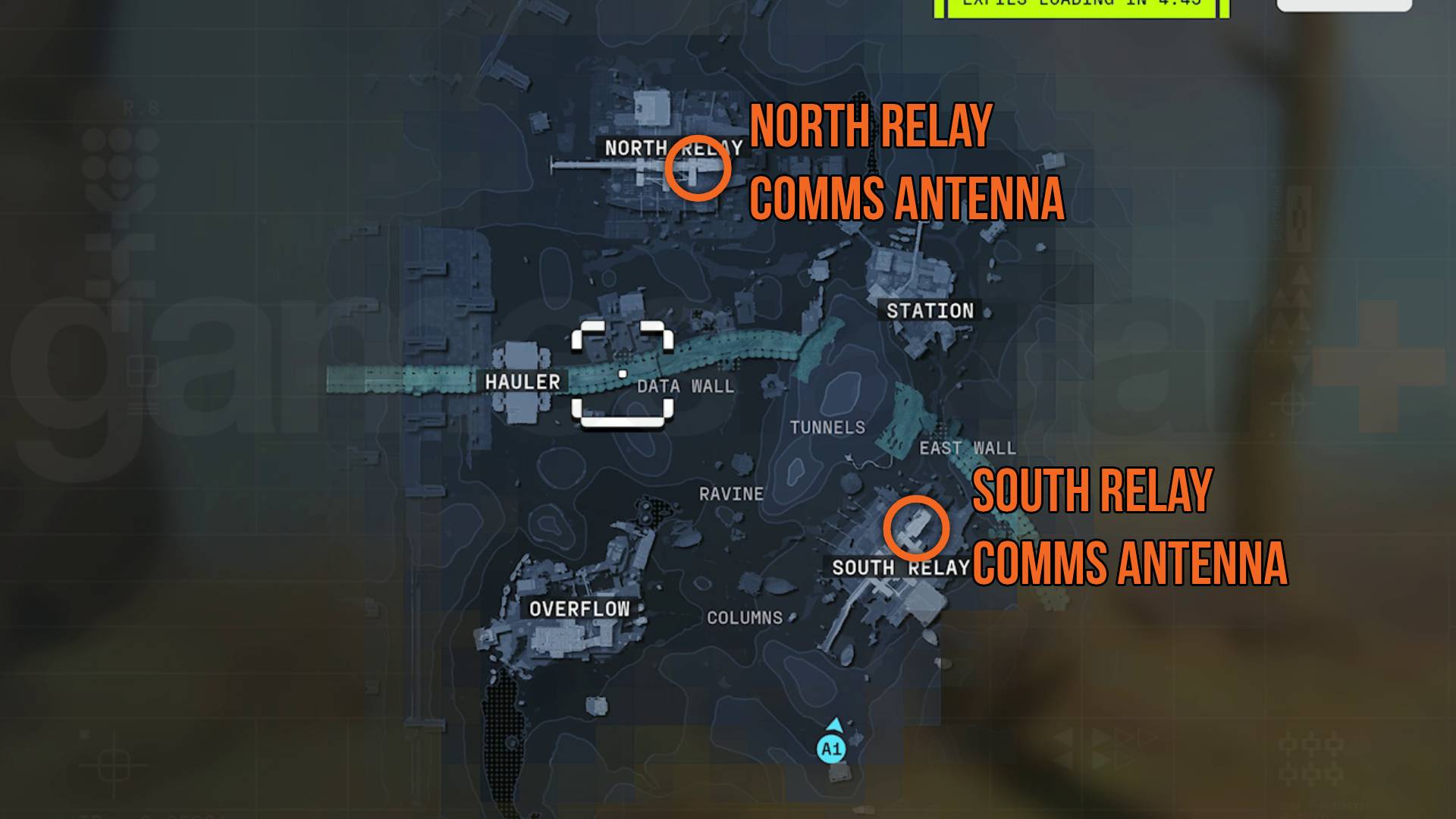 Marathon Welcome to Tau Ceti contract Perimeter map showing locations for comms antennae in north and south relay
