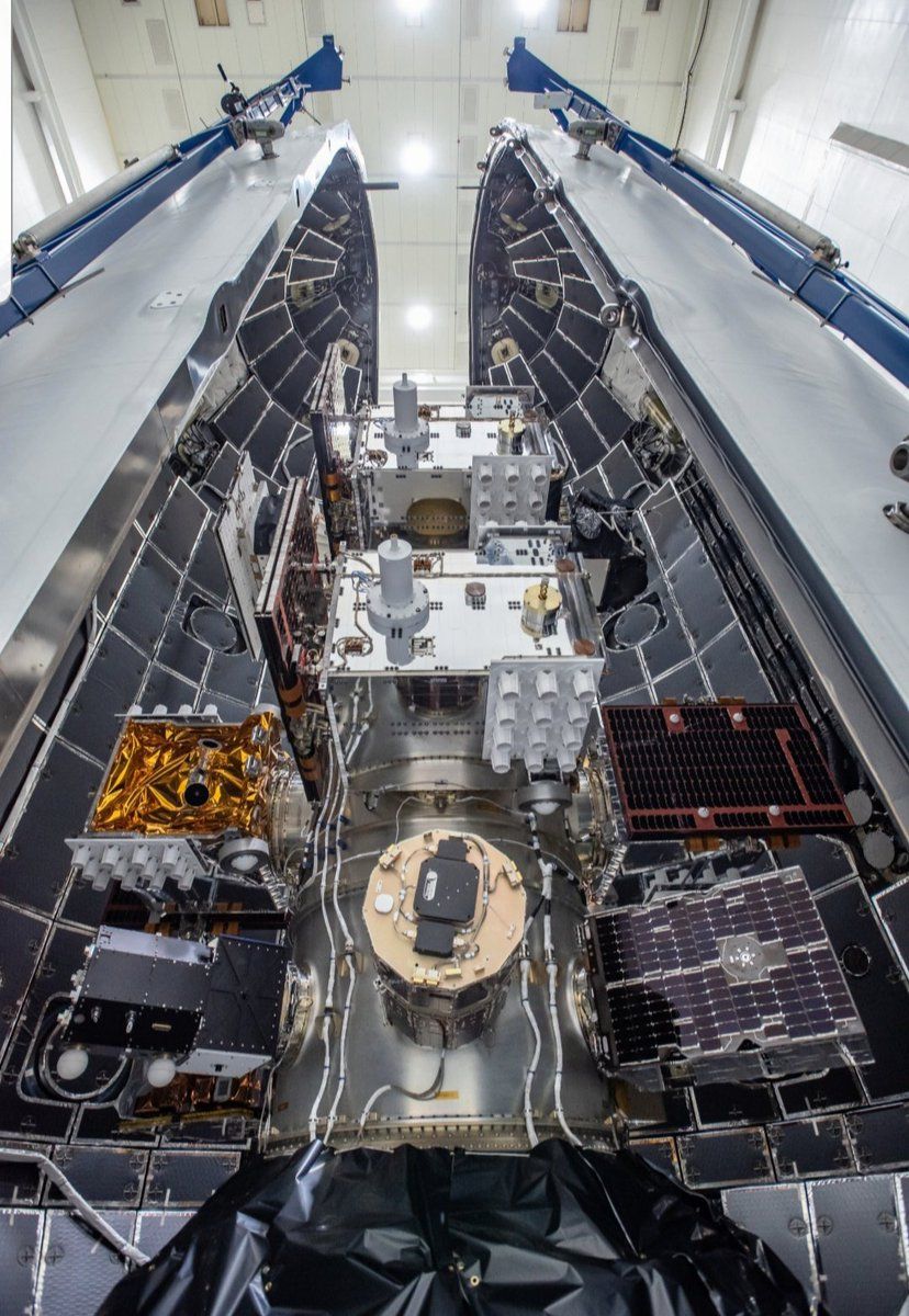 SpaceX will launch 24 satellites for Space Test Program 2 mission by the U.S. Air Force Space &amp; Missile Systems Center on a Falcon Heavy rocket on June 24, 2019. This image shows many of the satellites packed together for launch.