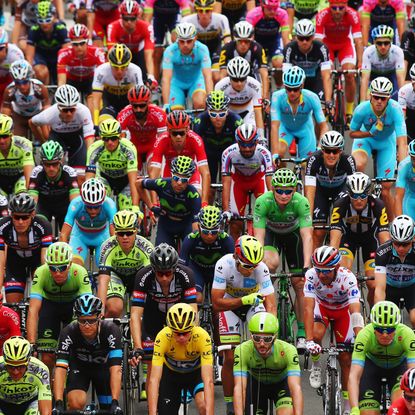 Helmet, Sportswear, Sports gear, Endurance sports, Personal protective equipment, Red, Team, Competition event, Bicycles--Equipment and supplies, Bicycle jersey, 