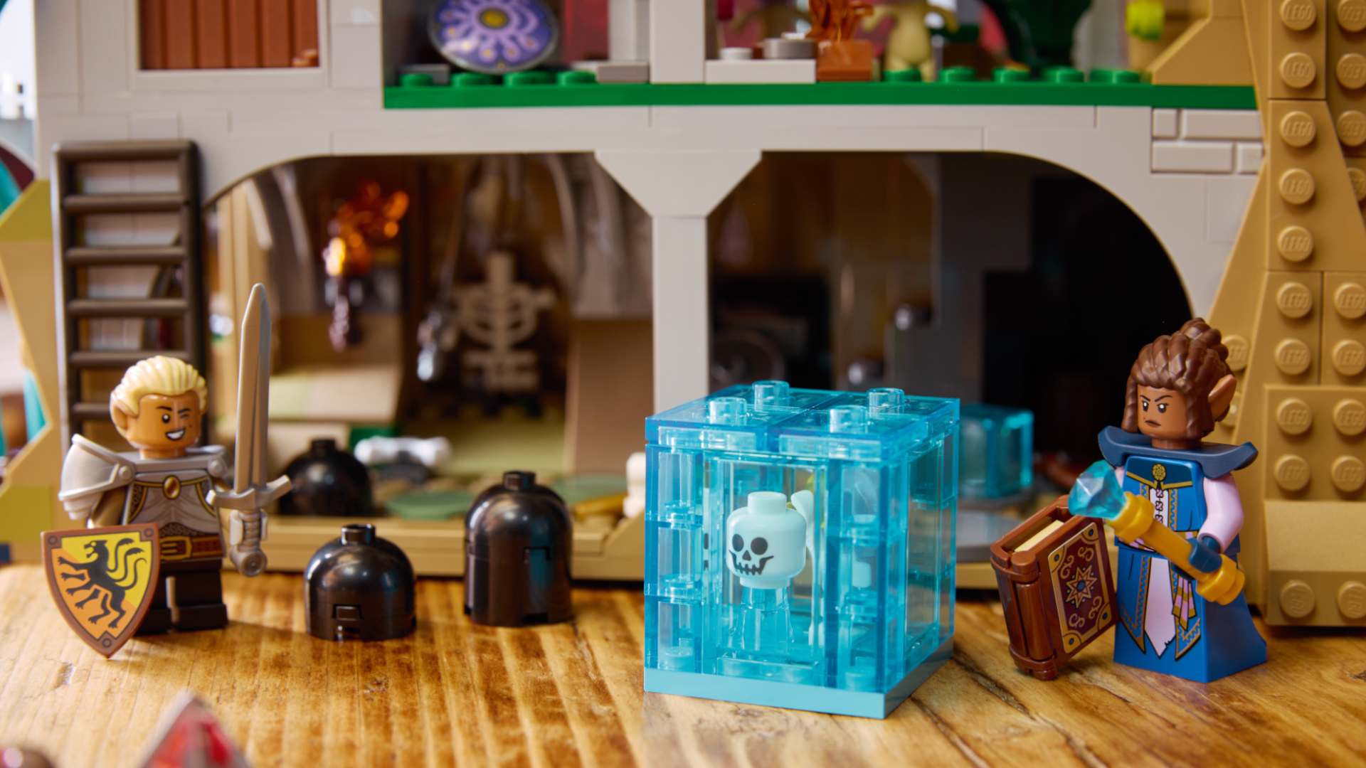 Lego Dungeons & Dragons set with adventurer minifigures and a Gelatinous Cube in the foreground