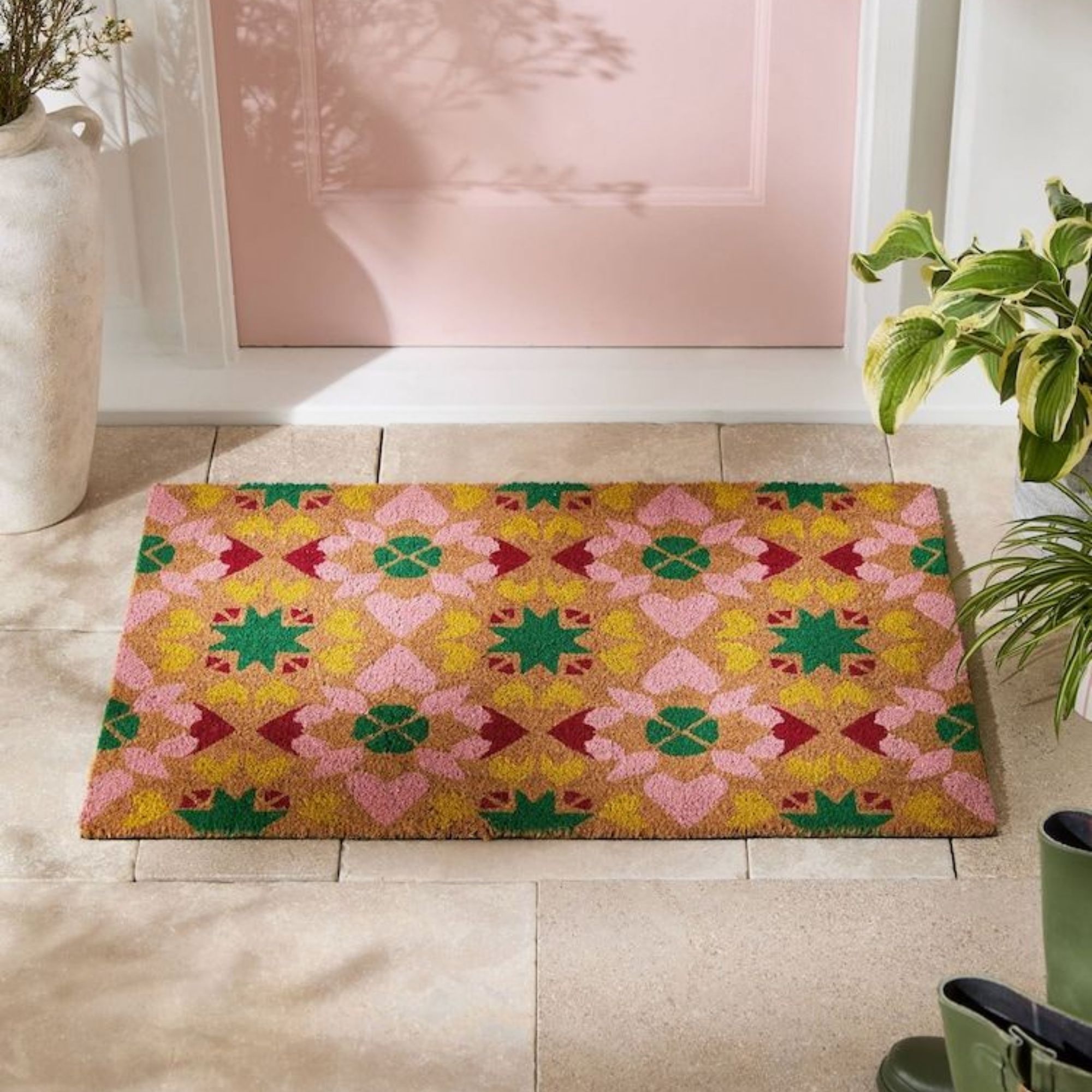 Pink Bright Tile Coir Doormat