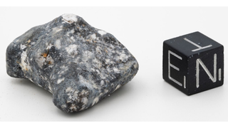 a black and white rock on a white background