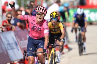 EF Education Nippos Danish rider Magnus Cort Nielsen celebrates as he wins the 6th stage of the 2021 La Vuelta cycling tour of Spain a 1583 km race from Requena to Cullera on August 19 2021 Photo by JOSE JORDAN AFP Photo by JOSE JORDANAFP via Getty Images