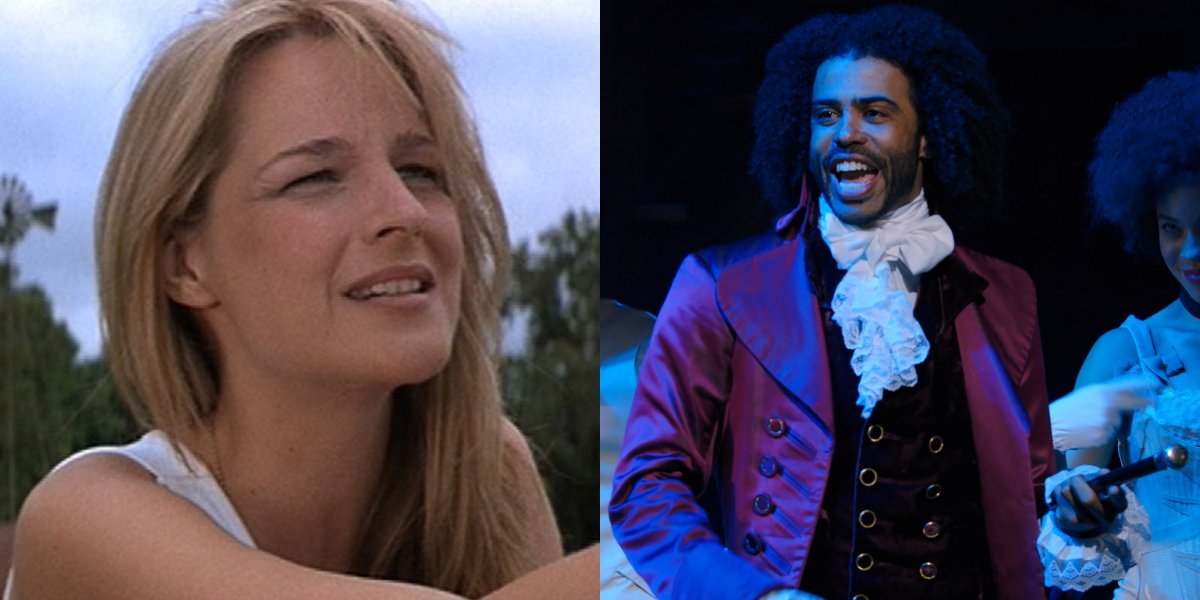 Helen Hunt in Twister and Daveed Diggs in Hamilton, pictured side by side