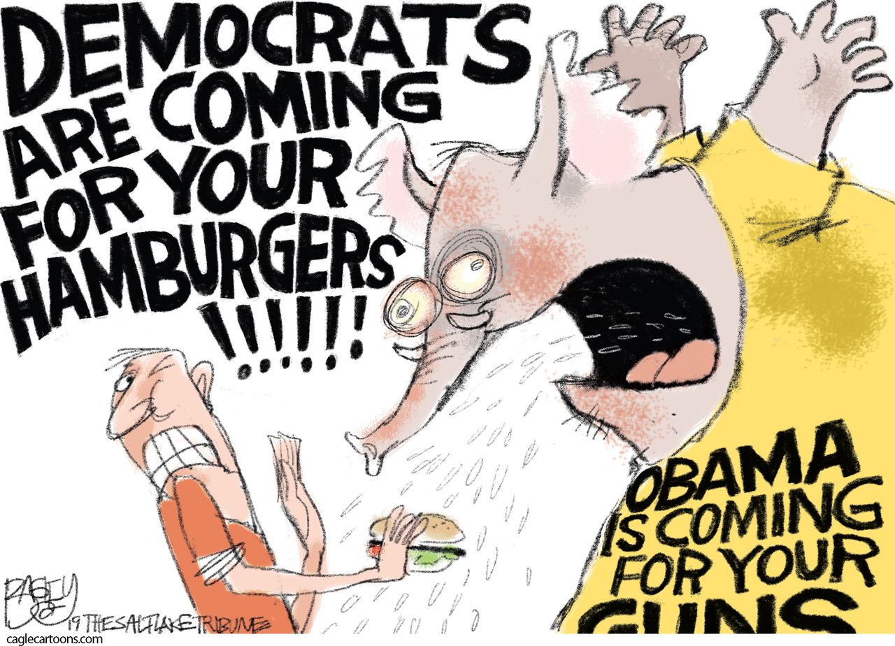 Political Cartoon U.S. Democrats AOC hamburgers