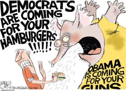 Political Cartoon U.S. Democrats AOC hamburgers