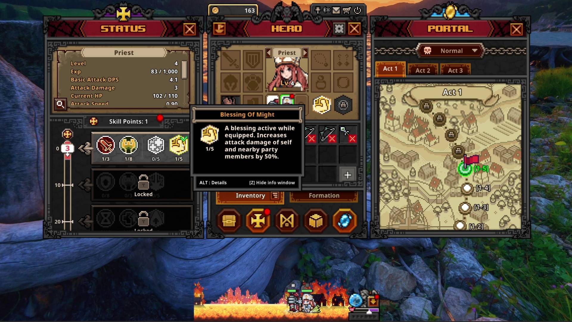 TBH Task Bar Hero Priest status menu and Blessing of Might Skill