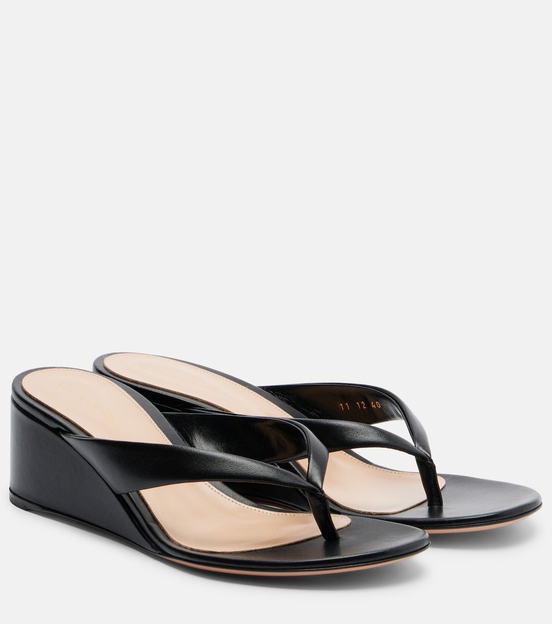 Leather Wedge Thong Sandals in Black - Gianvito Rossi