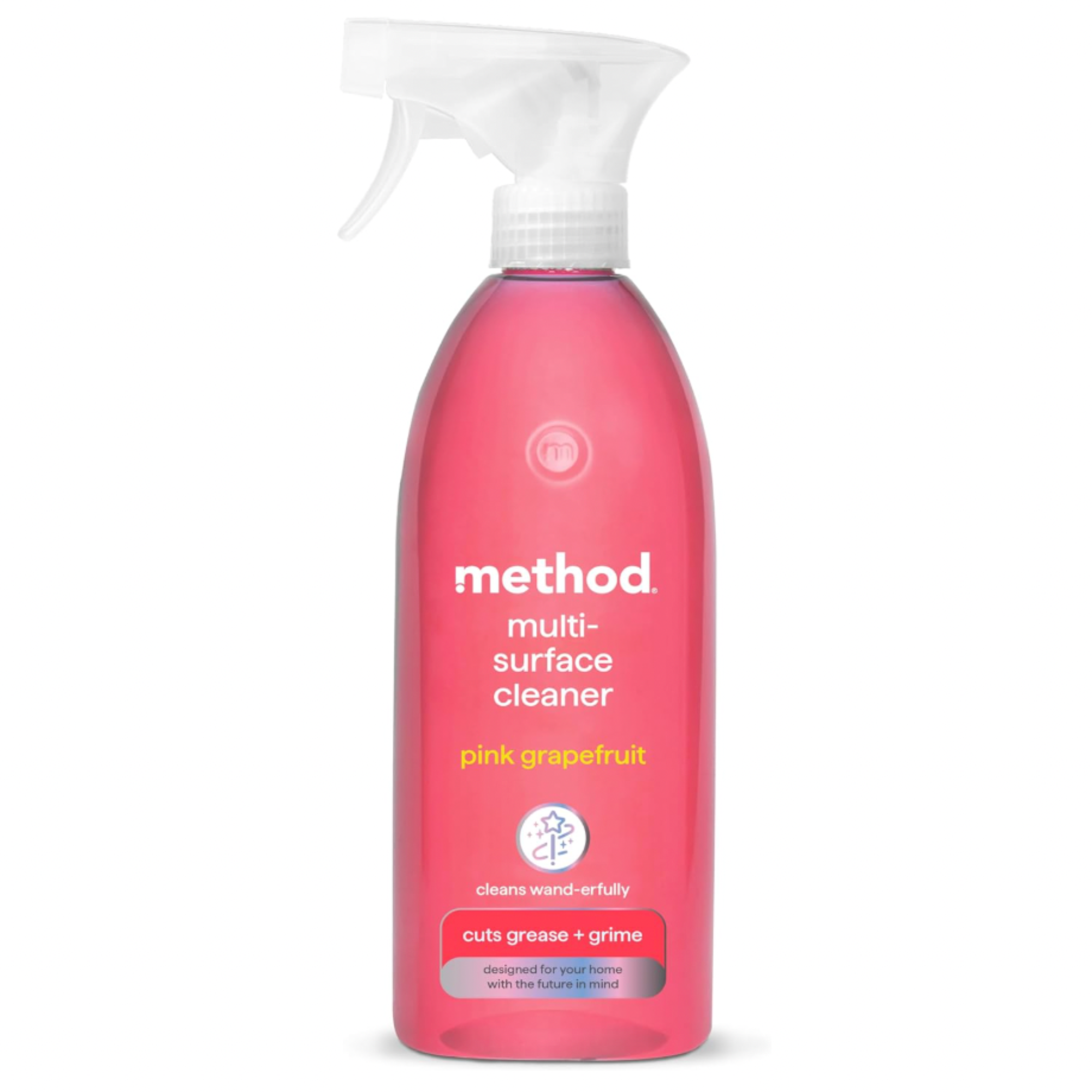 product shot of pink bottle of method surface spray