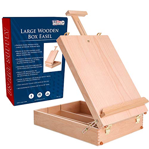 Us Art Supply&amp;laquo; Newport Large Adjustable Wood Table Sketchbox Easel, 13" X17 1/2" X5-3/8 - Desktop Artist Easel - Wooden Portable Compact Stand - Student Drawing Painting With Free Palette
