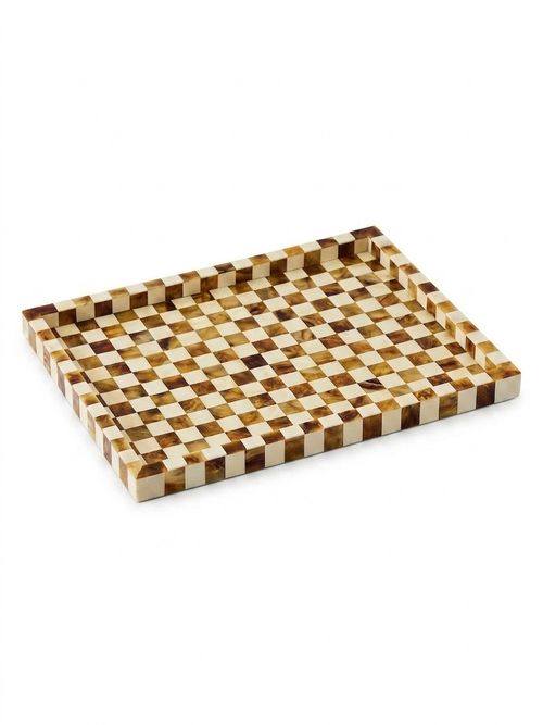 Checkered Resin Brown & White Coffee Table Tray