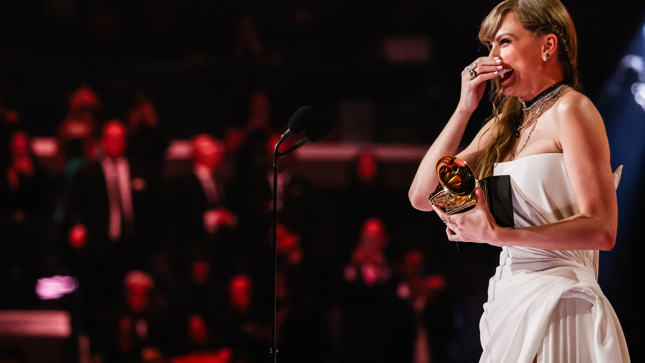 Taylor Swift accepts the Album Of The Year award for &quot;Midnights&quot; during the 66th GRAMMY Awards on February 04, 2024 in Los Angeles, California