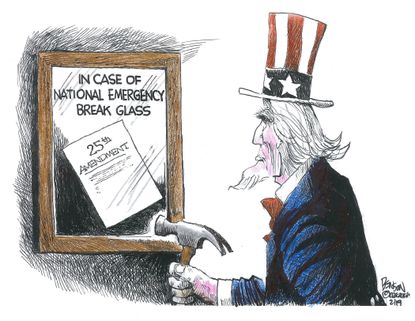 Political Cartoon U.S. Uncle Sam Trump National emergency 25th amendment