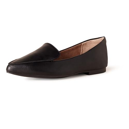 Amazon Essentials Women's Loafer Flat, Black Faux Leather, 8 Uk