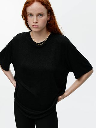 Oversized Linen-Blend T-Shirt - Black - Arket Gb