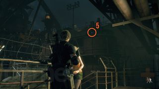 Resident Evil 4 Remake Cargo Depot blue medallion attached to a silo