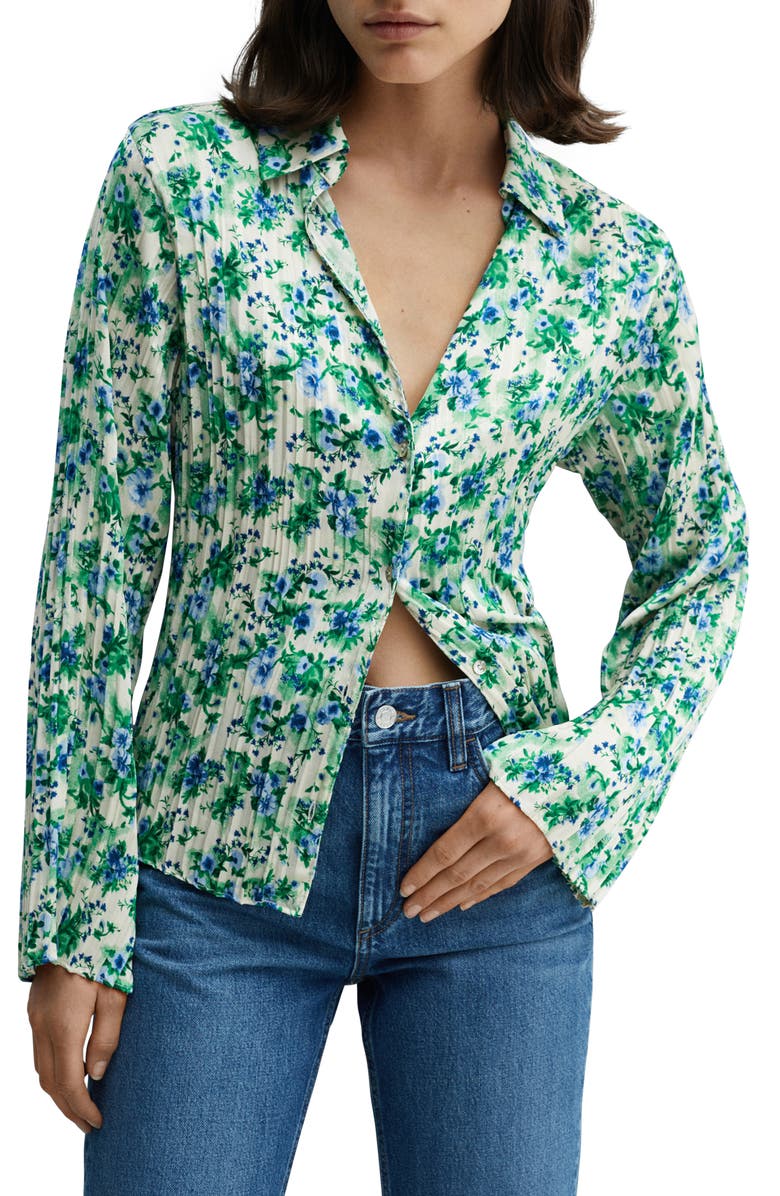 Floral Plissé Button-Up Shirt