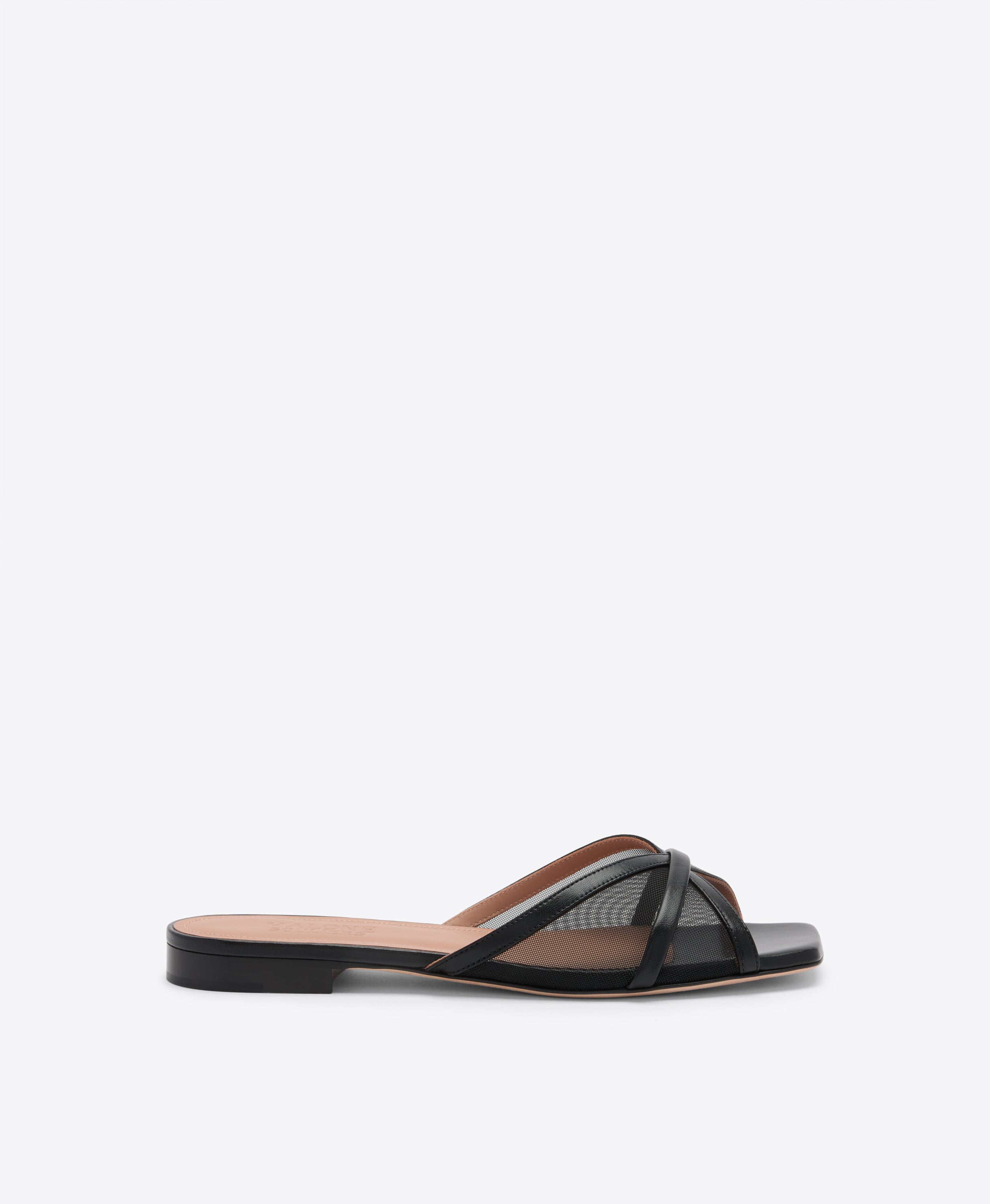 Perla Black Mesh Flat Sandals