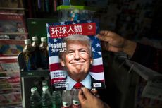 A copy of the local Chinese magazine Global People with a cover story about President Donald Trump.