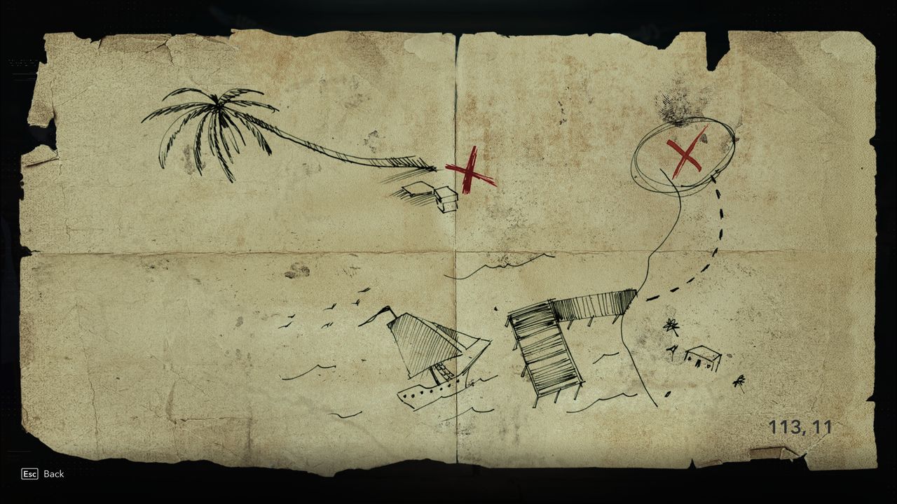 Black Flag treasure maps: A hand-drawn map leading to buried treasure.