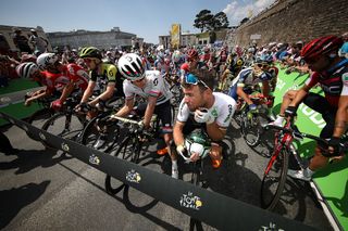 Mark Cavendish waits for the start of stage 6 at the Tour de France