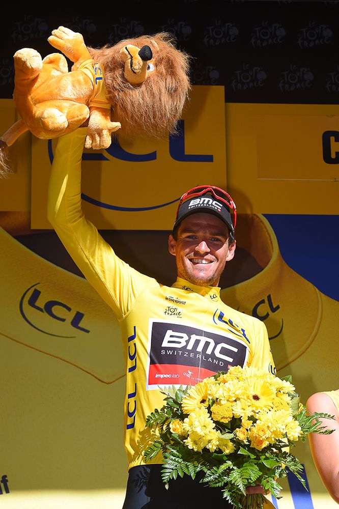 Greg Van Avermaet in yellow after stage 5 at the Tour de France