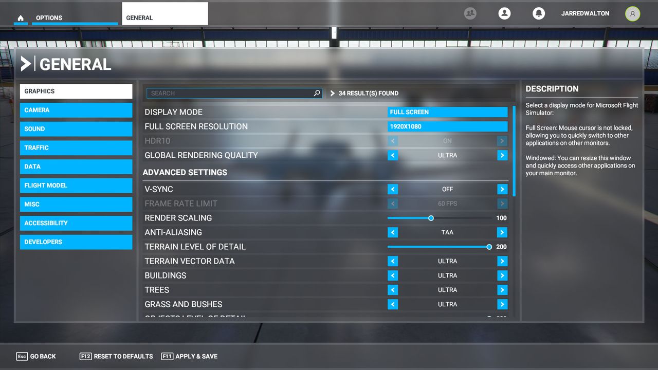 Microsoft Flight Simulator Settings