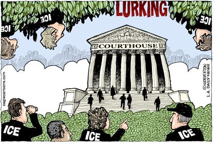 Political Cartoon U.S. ICE raids outside courthouses immigrant deportation