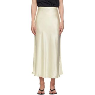 Silk Laundry Beige Bias-Cut Midi Skirt