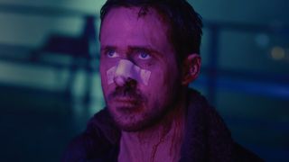 Ryan Gosling staring with a bloody nose in Blade Runner 2049.