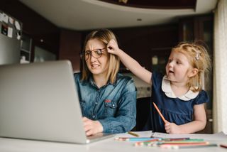 stressed woman with kids