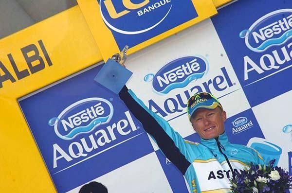The smiling Kazakh shows his Troph&eacute;e for the day, but isn't satisfied until he gets the big one in Paris.