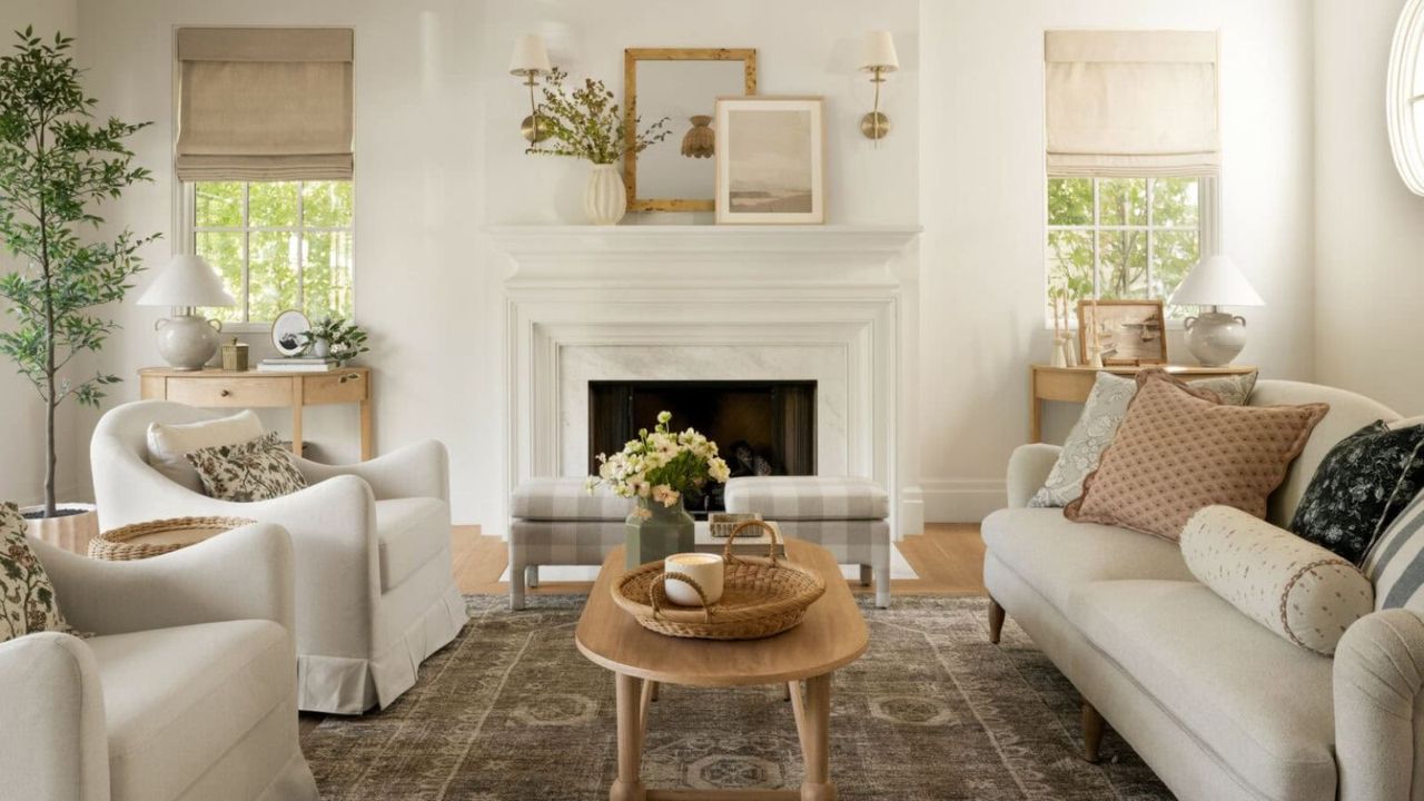 neutral modern farmhouse living room designed by shea mcgee for Target spring collection