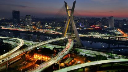 Octavio Frias de Oliveira Bridge at dusk - Sao Paulo, Brazil
